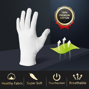 100% Cotton Touchscreen Grocery Gloves Natural Cosmetic Therapy Anti-microbial Gloves with Elastic Cuff