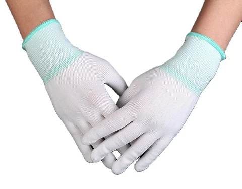 13G gauge nylon knitted glove with white PU smooth coating on palm worker safety gloves