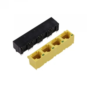 1*4 Ports Yellow / Black RJ45 Female Connector RJ45 PCB Jack For Ethernet Connector