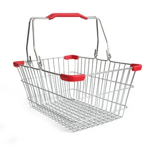 15 L capacity shopping basket chrome plated metal wire storage basket with handle