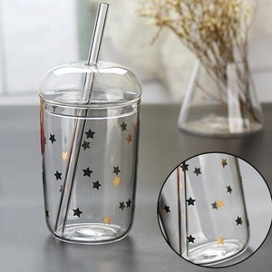 16oz Reusable Borosilicate Glass Bubble Tea Cup with Glass Straw and Lid Customized Logo