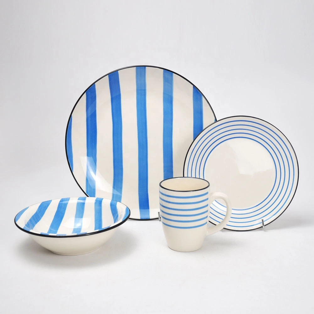 16pcs stoneware  dinnerware set with printing,striped  printing ceramic tableware  set