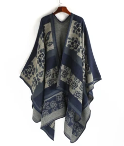 2018 Oversize Flower Winter Faux Cashmere Split Knitted Poncho Women Female Print Long Wrap Vintage Warm Shawl