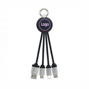 2019 new nylon braided data cable can be customized Logo glowing usb portable cable 3 in 1