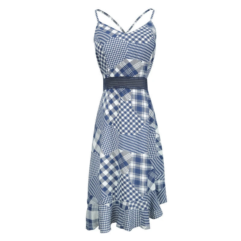 2020 New Style Women Spaghetti Strap Sleeveless Print Dress
