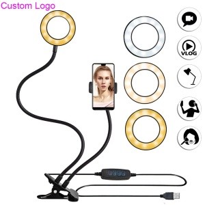 2020 Newst LED Selfie Ring Light with Mobile Phone Clip Holder Lazy Bracket Desk with USB Power to Taking Photos