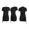 2021 summer new design black ruched dress women bodycon short sleeve o neck casual dresses sexy club wear