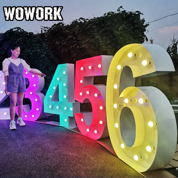2021 WOWORK fushun factory outdoor custom wedding props party RGB large Marquee neon number letter lighting for birthday