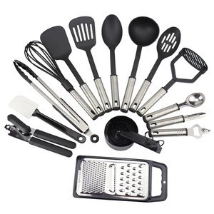 24 Piece nylon cooking and silicone utensils with rubberized handles for nonstick cookware