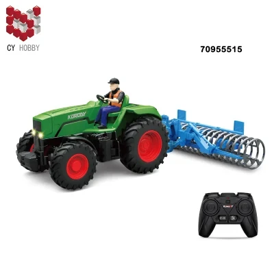 2.4G Farmer Agricultural Remote Control Tractor Spread Fertilizer Press Flat Hug Grass Flip Plow Car Toy Car Children?s Toy Farmer Car