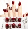 24pcs stick on nails  Shining  Wearable  Flash Powder  Tips nail charms fale nails press designs