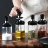 250ml BBQ Salt &amp; pepper seasoning spice glass jar with spoon and plastic lid
