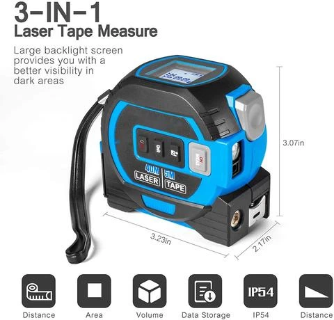 thumbnail image 2 of 3-in-1 Digital Laser Tape Measure 40m Rangefinder + 5m Steel Tape - Compact ABS Tool 2 of 5