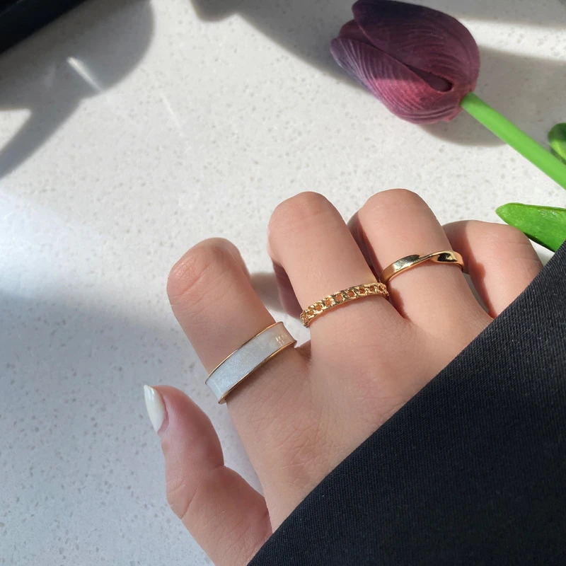 3 PCs Gold Color White Enamel Finger Rings Fashion Girls Ring Set Jewelry Gift