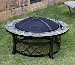 34inch round slate top Fire Pit Table with decorative stand