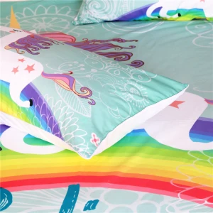 3Pcs Home Textiles Rainbow Unicorn Believe Miracles Floral Blue Bedding Set Cartoon Duvet Cover For Kids