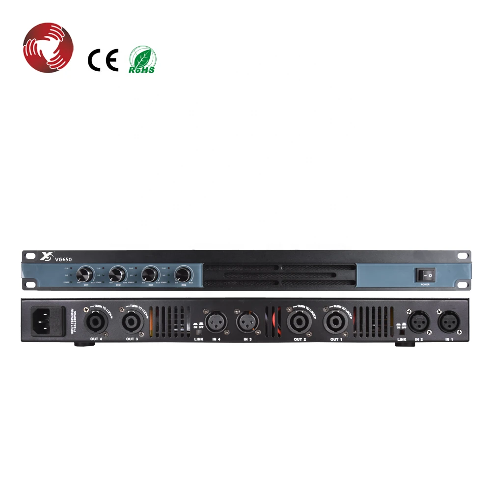 600W*4 Class D 1U digital professional 4 channels power amplifier VG600
