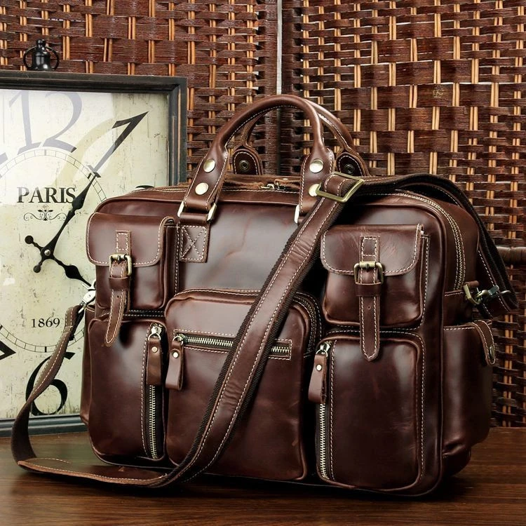 7028X Claret-red Genuine Leather Fashion Travel Bag