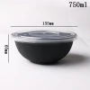 750ml Disposable plastic bowl black Eco-friendly white PP plastic round food container noodle/soup bowls with lids