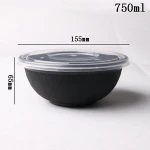 750ml Disposable plastic bowl black Eco-friendly white PP plastic round food container noodle/soup bowls with lids