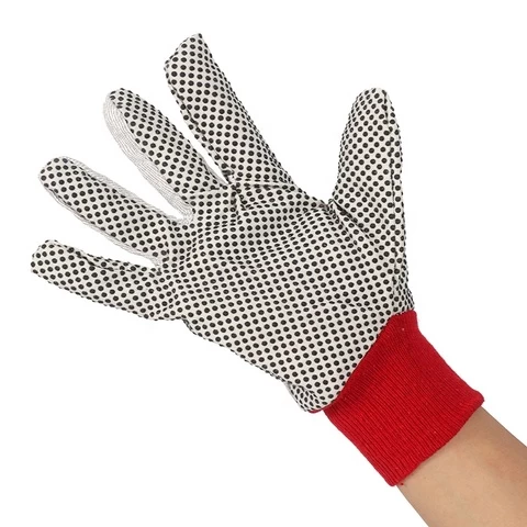 8oz, 10oz Cotton canvas polka dotted work gloves with knit wrist
