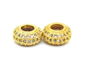 8.x4.5mm CZ Micro Pave Rondelle Big Hole Spacer Beads, Cubic Zirconia Large Hole Spacer Beads