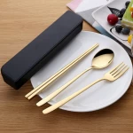 Amazon Best Selling Outdoor Portable Stainless Steel Flatware Sets Spoon fork chopsticks  with Case Travel Camp Cutlery