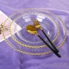 Amazon hot seller round gold rim clear dinner wedding glass gold beaded charger plate