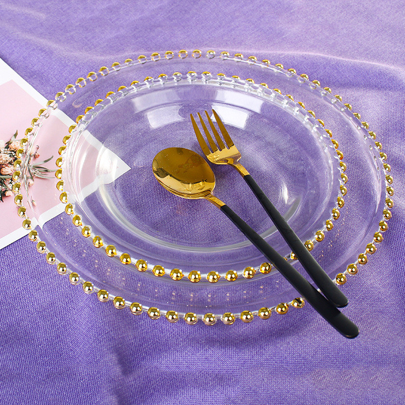 Buy Amazon Hot Seller Round Gold Rim Clear Dinner Wedding Glass Gold ...