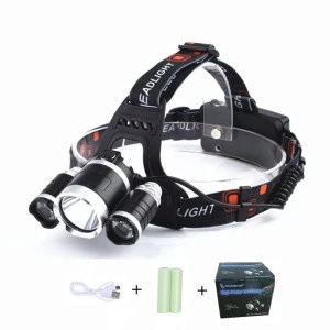 Amazon wholesale 3*XM-L T6 high beam ultra bright heavy duty led headlamp rechargeable battery camping hunting led head lamp