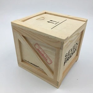 Antique custom logo sliding lid storage mini wooden crate