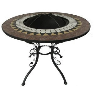 Antique mosaic round fire pit table