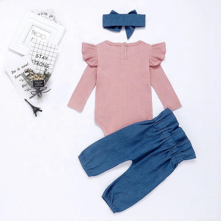 Baby Clothing Newborn Toddler Baby Girl Pink Romper + Pant Baby Clothes Set