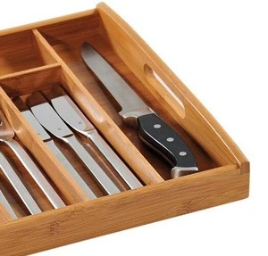 Bamboo Kitchen 6 Compartment Serving Cutlery Storage Box tray