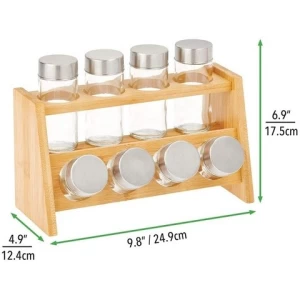 Bamboo Kitchen Cabinet, Pantry, Shelf Organizer Spice Rack - 2 Level Storage, Eco-Friendly, Multipurpose, Includes 8 Glass Jars