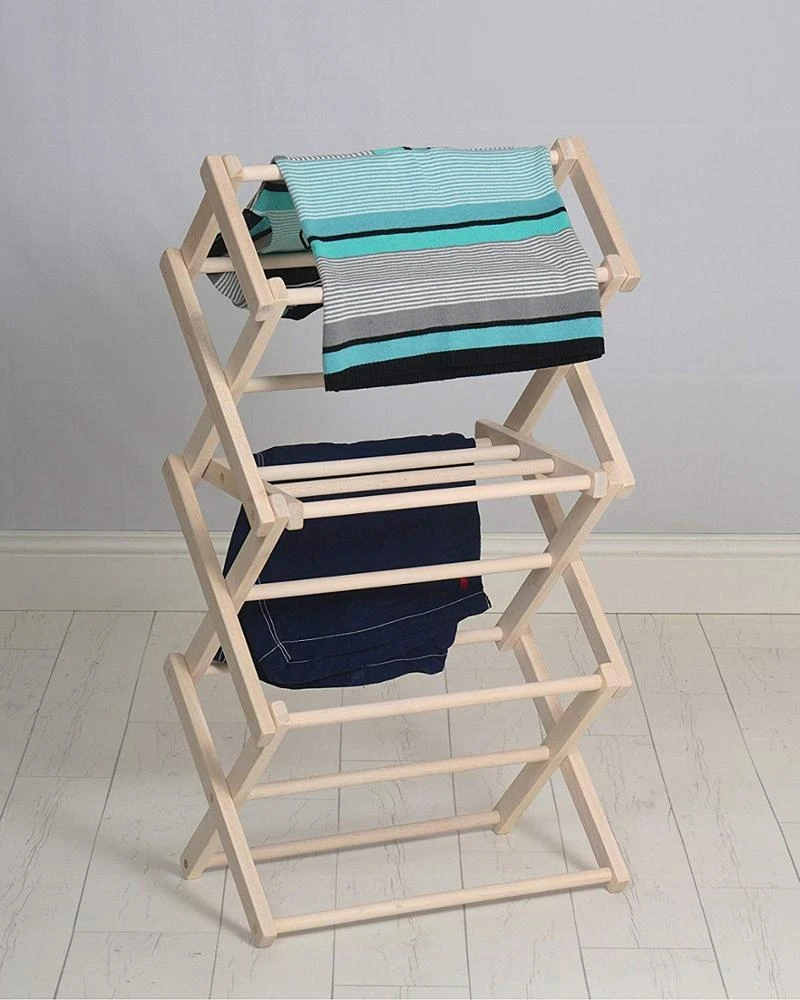 Bamboo Towel Rack, Hanger Free Standing Bottom Shelf ,Bathroom Storage