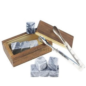 Bar Tools Promotion Whisky Gift Set Wine Accessory Cooler Customized Whiskey Stones Glasses in Pine Wooden box Ice Chilling Cube