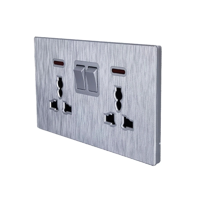 Best Quality Stainless Steel color Panel Double Socket Wall Electrical Light Switch