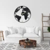 Black Indoor World Map Style Metal Decorative Clock European Industrial Vintage Large Wrought Iron Wall Clock