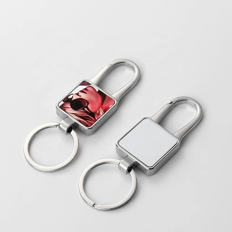Blank Square Sublimation Spring Buckle Fashion Metal Keychain Custom Logo Wholesale In Stock