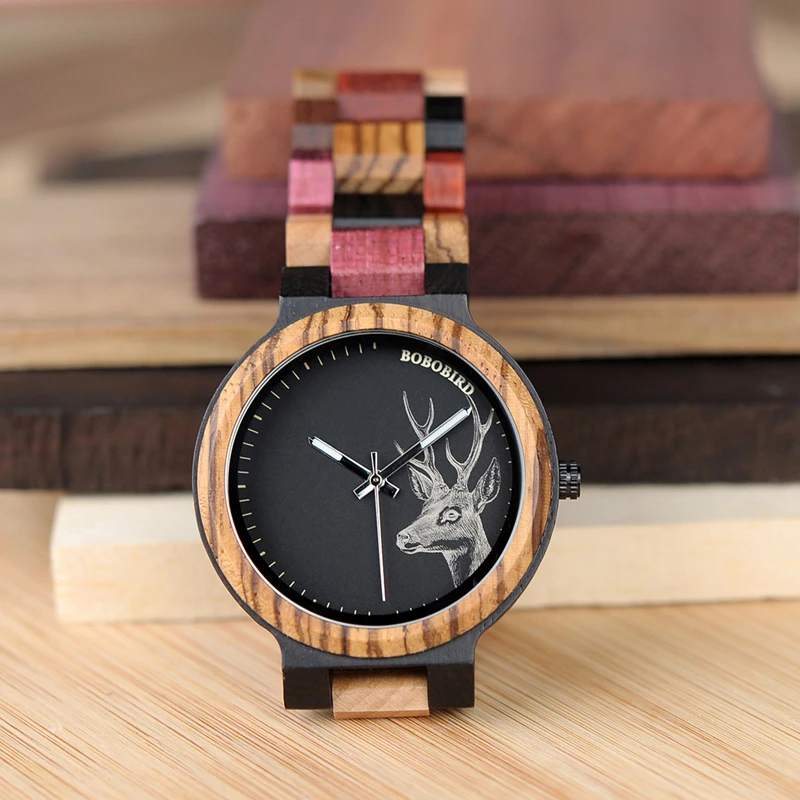 BOBO BIRD shenzhen bamboo wooden watches men elk deer quartz clock saat erkek relojes