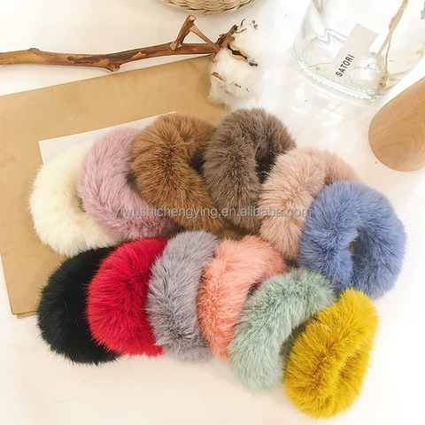 Candy Colored Rabbit Plush Lovely Fuzzy Furry Artificial Rabbit Fur Faux Fur Hair Band Rope Hair Holder Wristband Hair Ring