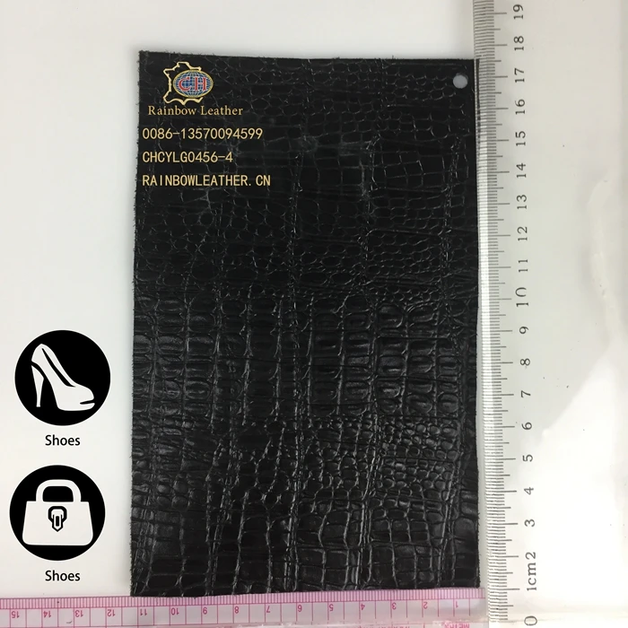 CHCYLG0457-2 Full Grain Black Oiled Embossed Crocodile Pattern Cowhide Skin Finished Leather for Shoes and Bags