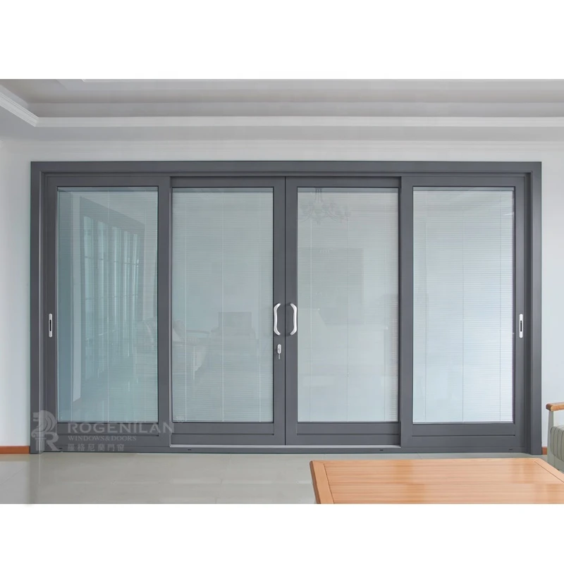 Cheap aluminum profiles sliding tempered glass sliding door with blinds designs