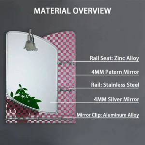 Cheap Price Modern Ordinary Frameless Vanity Wall Mounted Double Layers Pink Bathroom Mirror With Shelves