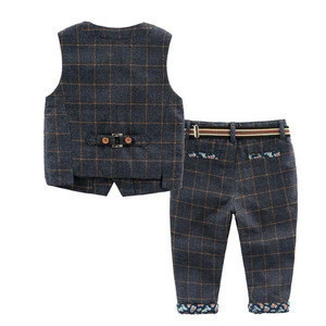 Children&#039;s New Autumn Suit Kid plaid vest and trousers Boys British Style Formal Suit