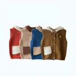 Children's Pocket Waistcoat Knitted Button Up Vest With Hood