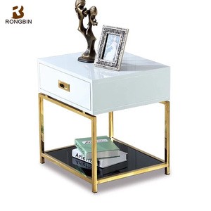 China factory wholesale two drawer mirror nightstand designer custom new wooden beside table for bedroom furniture
