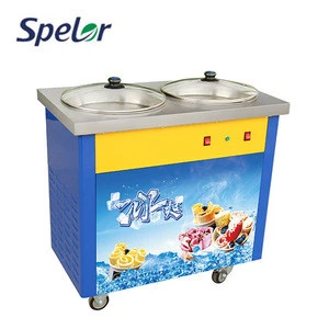China Manufacturer Professional Air Cooling Two Pots Roll Fry Fried Ice Cream Machine