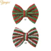 Christmas Festival 5&quot; Red/Green/White Striped Ribbon Hair Bow Barrette Custom Wholesale Glitter Hair Accessories For Infant